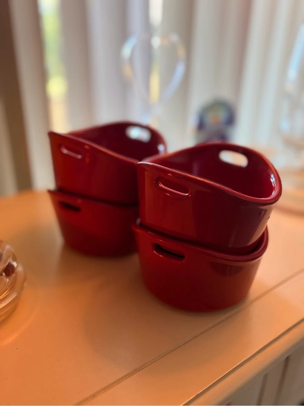 Set of 4 Rachael Ray Red Casserole Ramekin Dishes Ovenproof, Single Size EUC